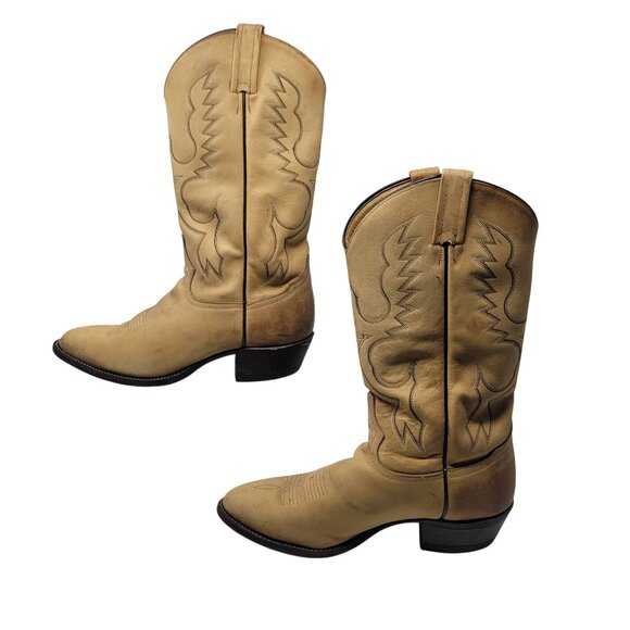 VTG Mens Tony Lama Tan Leather Western Cowboy Boots Sz 9.5 Embroidered Festival - Picture 4 of 12